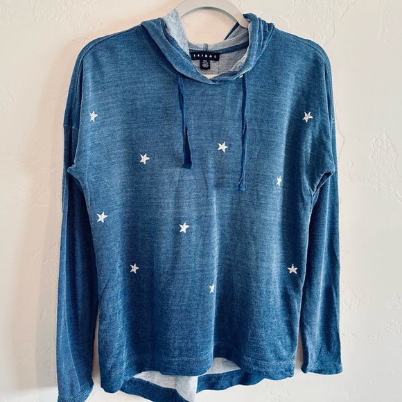 Tribal Star Knit Hooded Pullover Star Print Navy SZ SMALL NEW - Picture 3 of 12